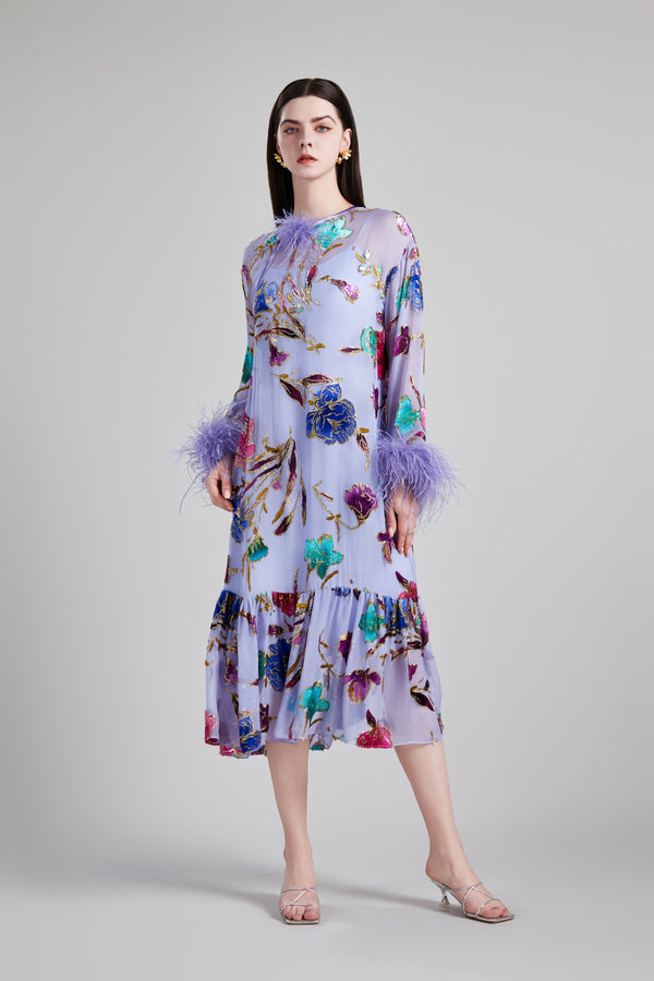 NEW CHINESE OSTRICH FEATHER DRESS