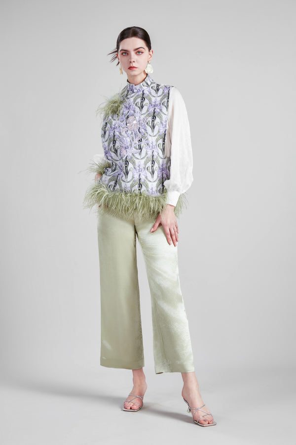 WIDE SLEEVED CAGE VEST COLLAR SHIRT PLEATED TROUSERS