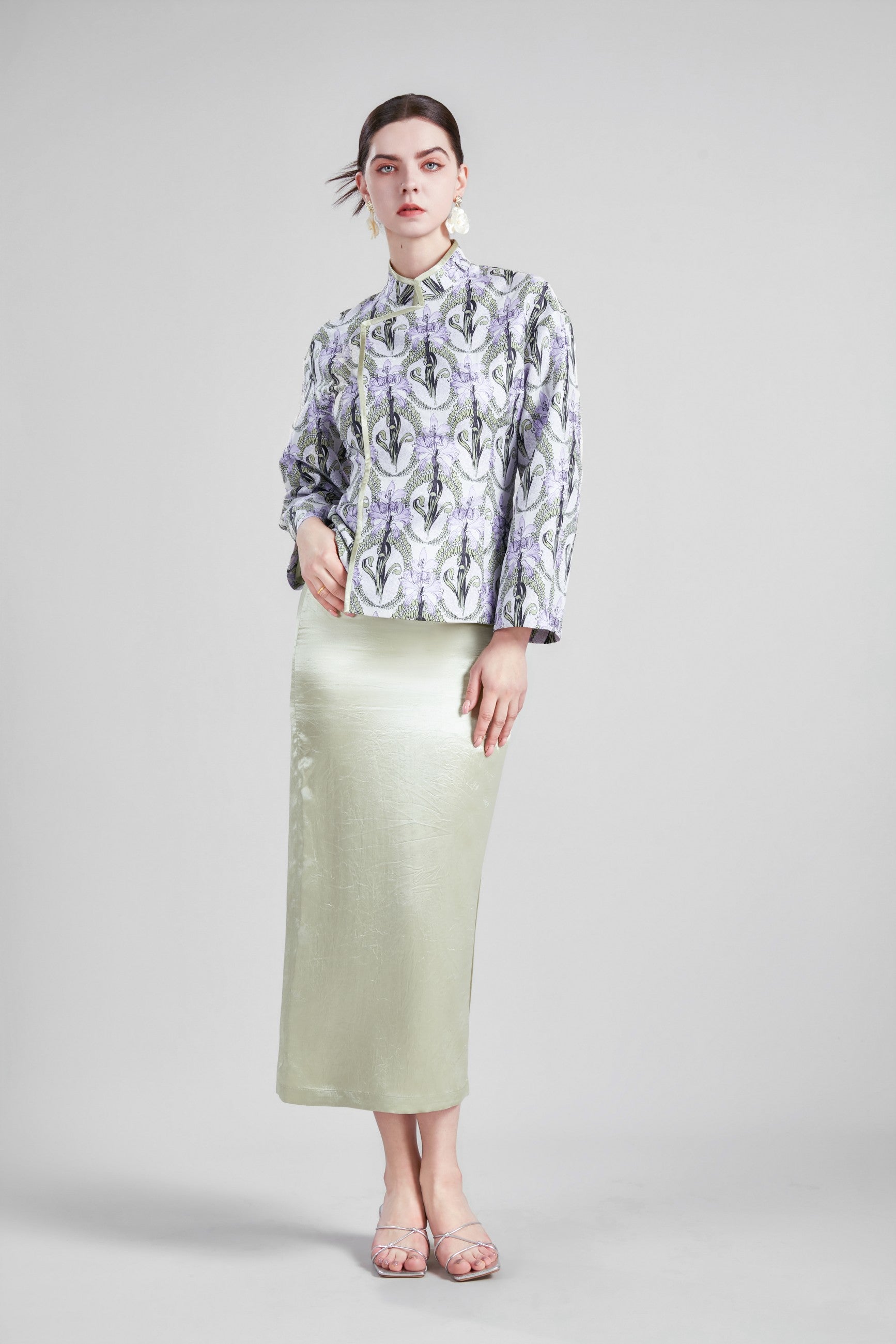 DROP SHOULDER WAIST DEFINING JACKET SIDE SLIT SKIRT