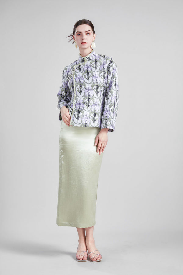 DROP SHOULDER WAIST DEFINING JACKET SIDE SLIT SKIRT