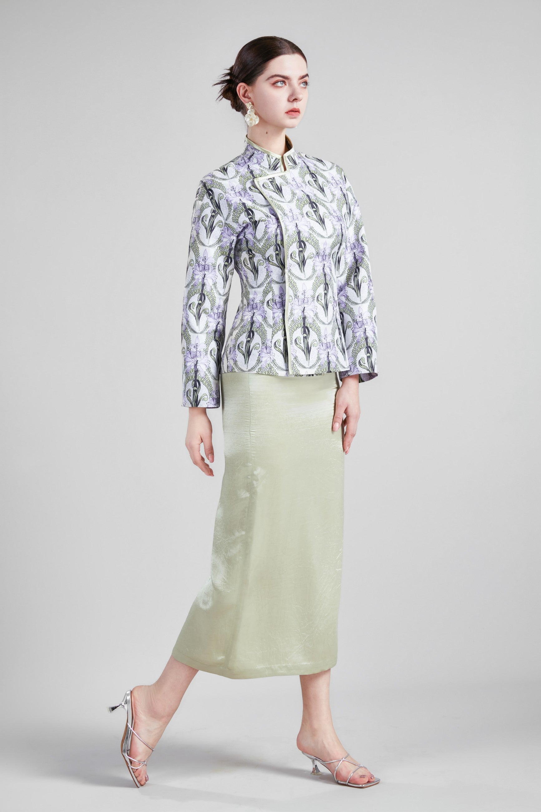 DROP SHOULDER WAIST DEFINING JACKET SIDE SLIT SKIRT