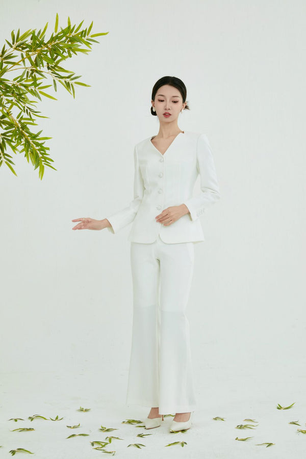 CH COLLECTION SUIT V-NECK SINGLE-BREASTED FLARED PANTS