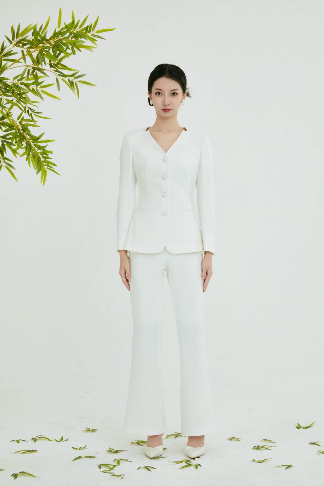 CH COLLECTION SUIT V-NECK SINGLE-BREASTED FLARED PANTS