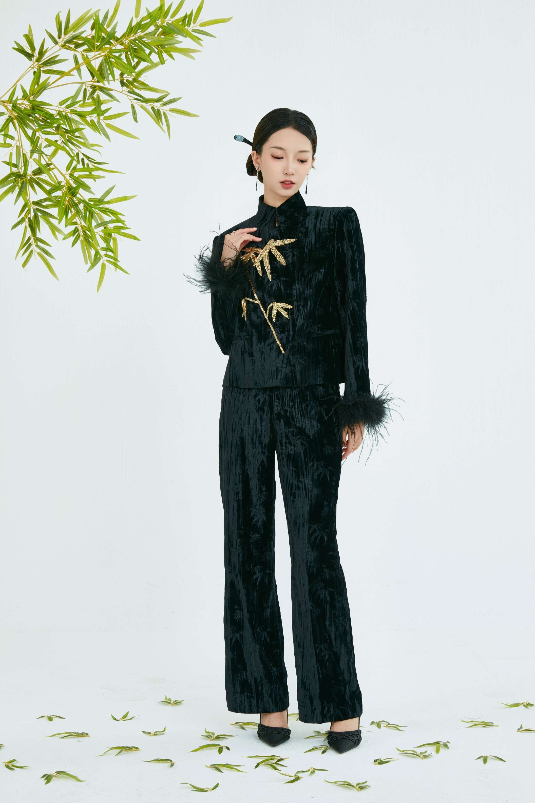 CH COLLECTION SUIT FEATHER LEAF TOP SKIRT TROUSERS